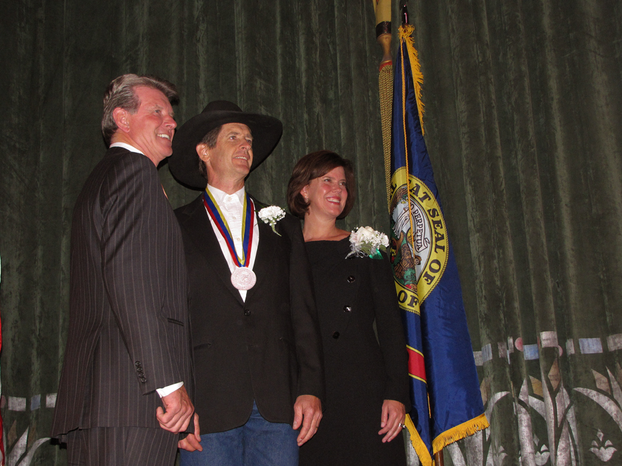 Cary receiving the Governor's Award for the Arts. Governor Butch Otter and First Lady Lori Otter at the Egyptian Theater, Boise, Idaho.